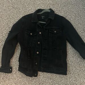 Forever 21 Black Jean Jacket Distressed